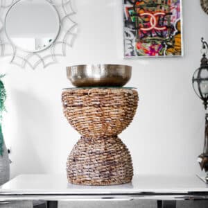 Wicker Side Table With Glass Top